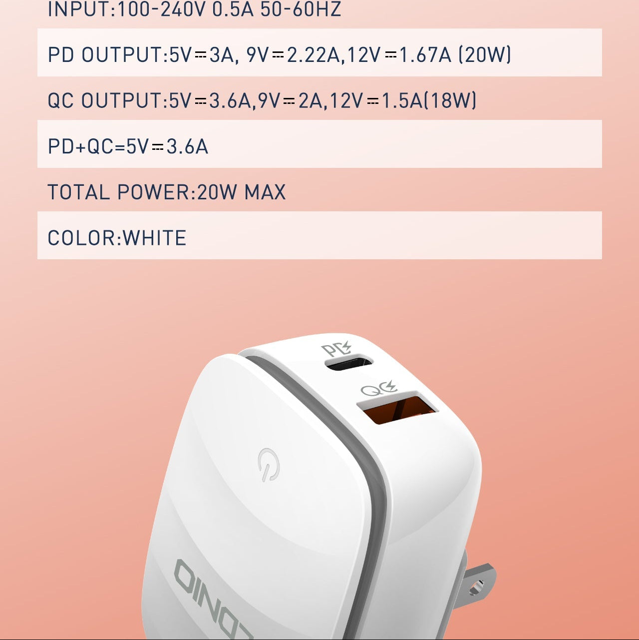 Caricabatterie da Muro QC3.0 20W ldnio