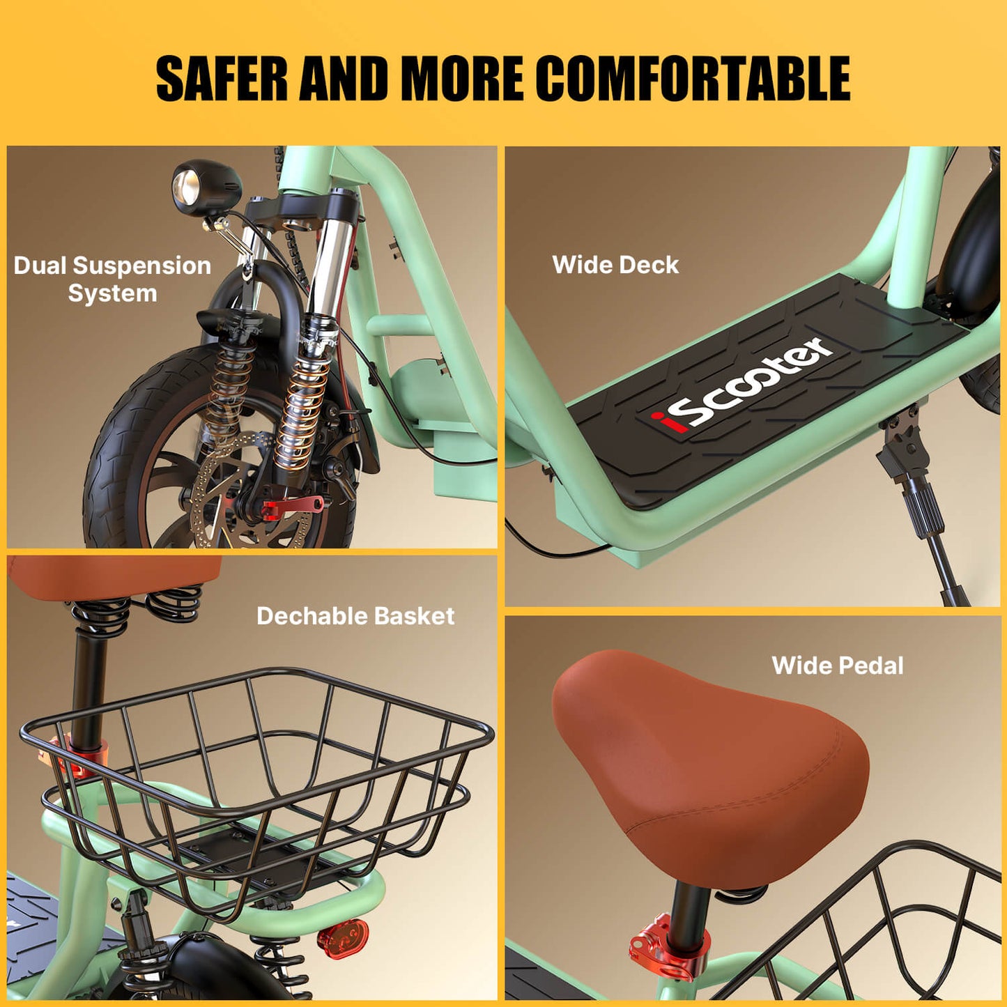 iScooter I12 Monopattino Elettrico Commuter 12" con Sella e Cestino 500W Motore Batteria 36V 7.5Ah