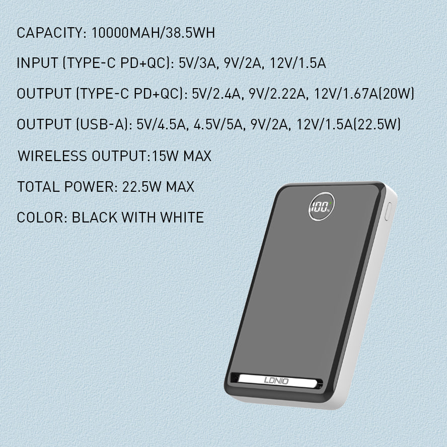 Power Bank PQ17: Ricarica wireless magnetica e potente per i tuoi dispositivi ldnio