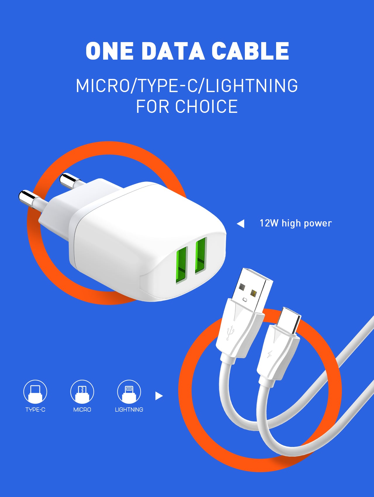 Caricabatterie Rapido da Muro con 2 Porte USB (12W)