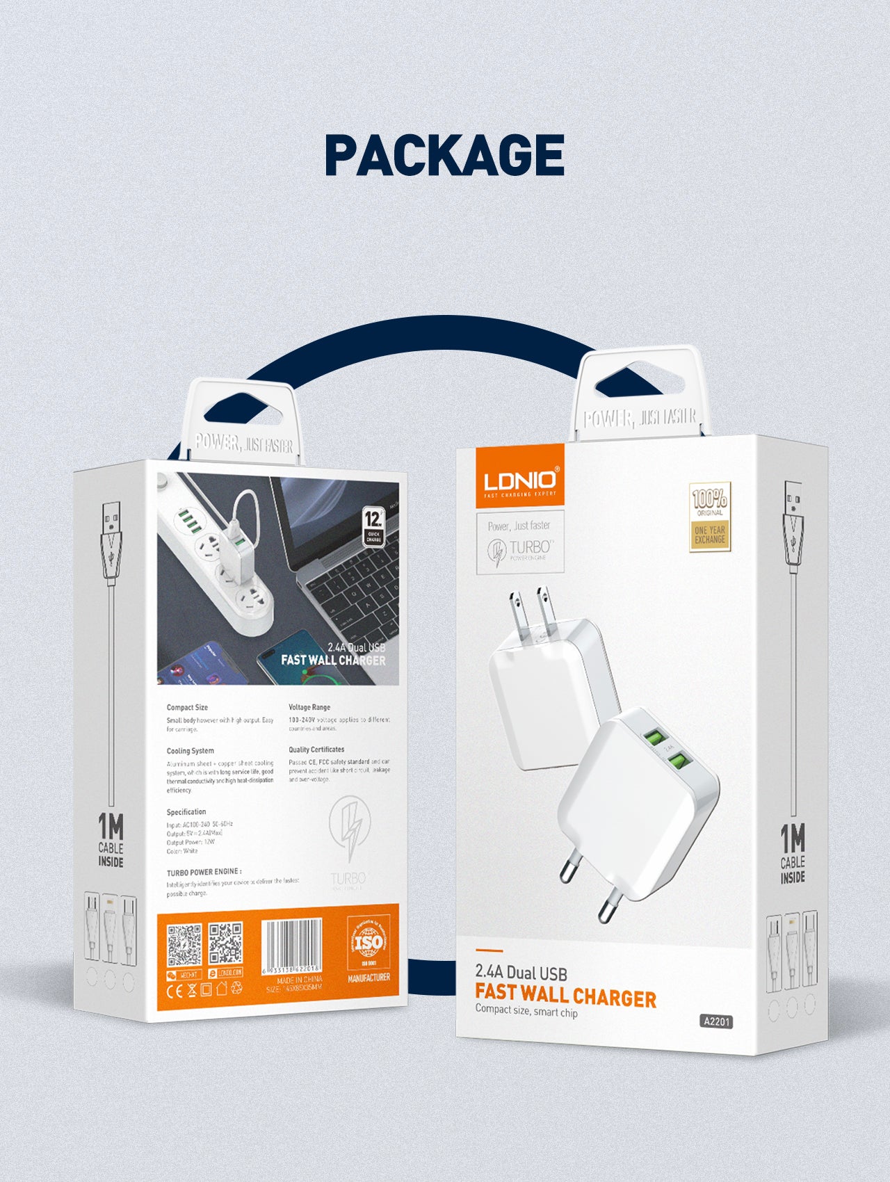 Caricabatterie Rapido da Muro con 2 Porte USB (12W)