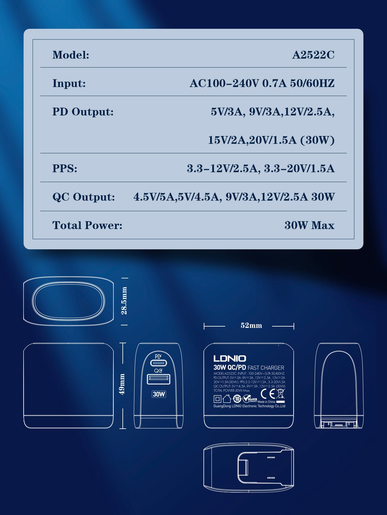 Caricabatterie Rapido 30W con Display LED