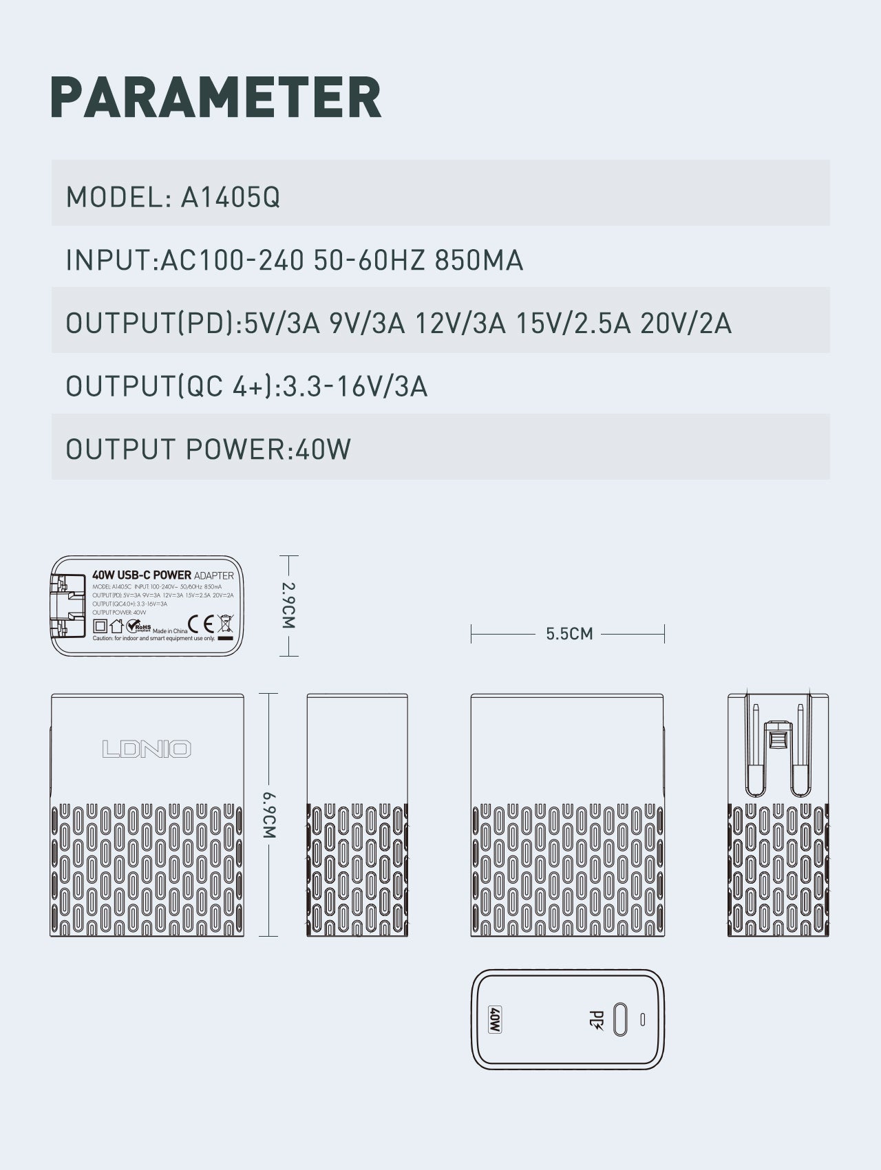 Caricabatterie Rapido PD 40W con Spina Pieghevole