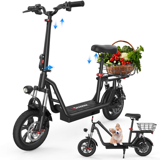 iScooter I12 Monopattino Elettrico Commuter 12" con Sella e Cestino 500W Motore Batteria 36V 7.5Ah
