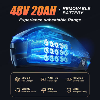 Emoko C93 48V – Bicicletta elettrica stile ciclomotore, fuoristrada, con sospensioni complete, pneumatici fat e motore da 1000W per adulti.