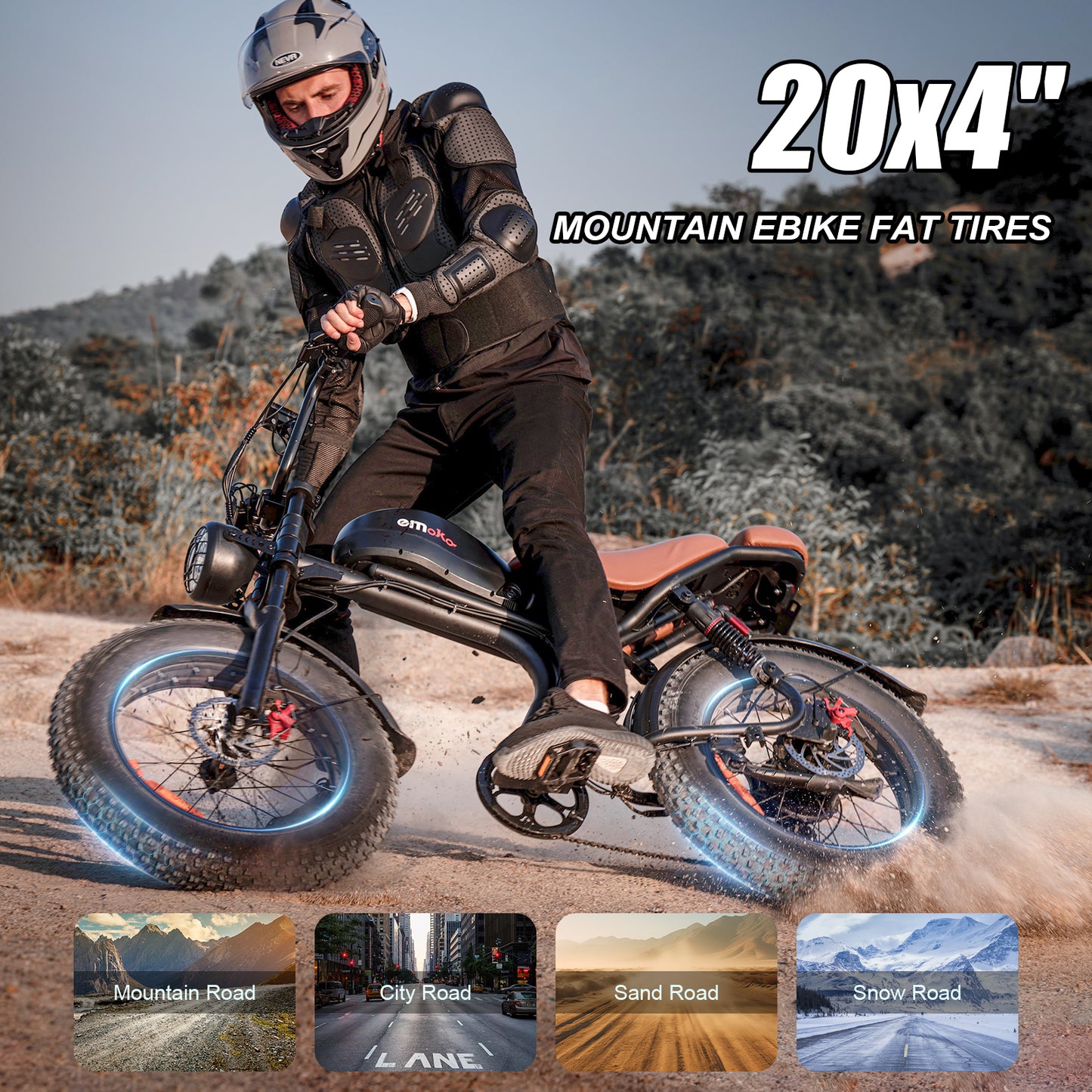Emoko C93 48V – Bicicletta elettrica stile ciclomotore, fuoristrada, con sospensioni complete, pneumatici fat e motore da 1000W per adulti.