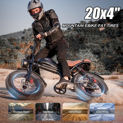 Emoko C93 48V – Bicicletta elettrica stile ciclomotore, fuoristrada, con sospensioni complete, pneumatici fat e motore da 1000W per adulti.