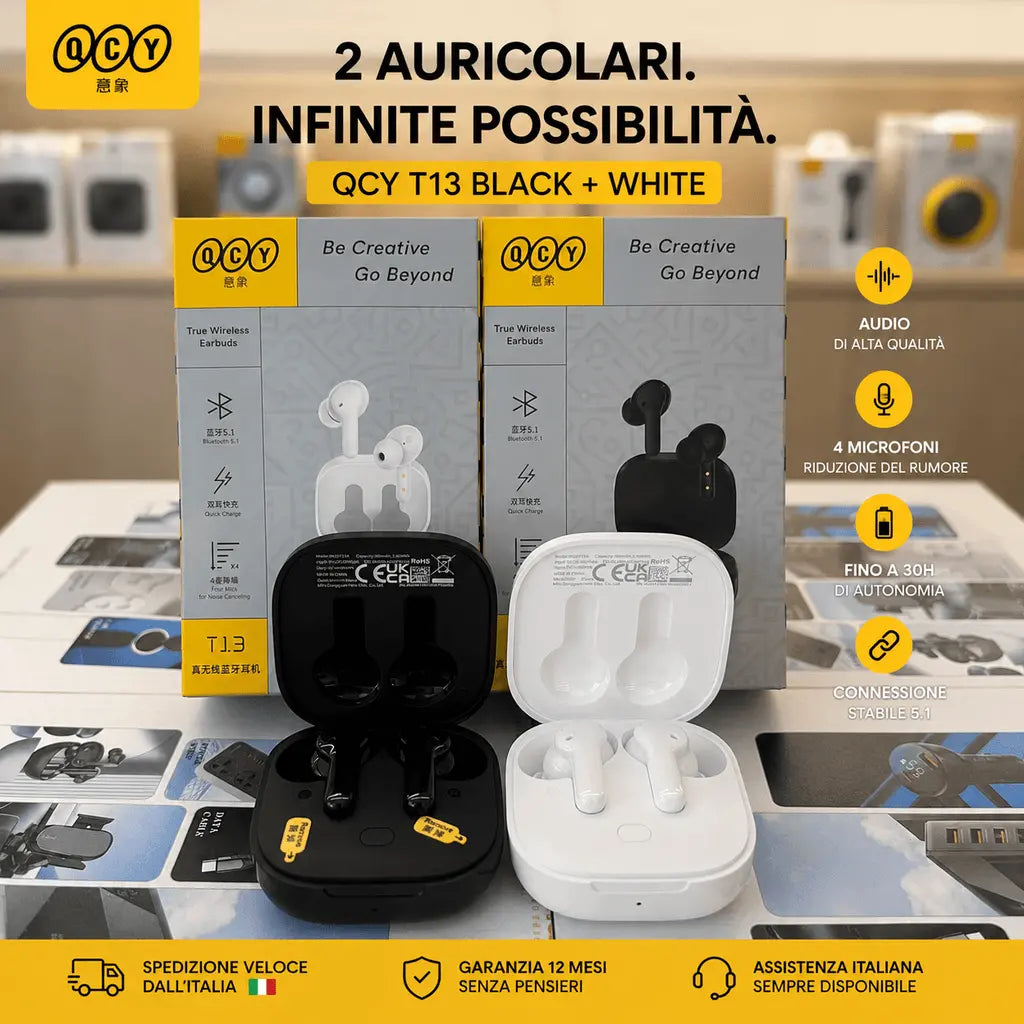 QCY T13 Duo Pack · Nero + Bianco