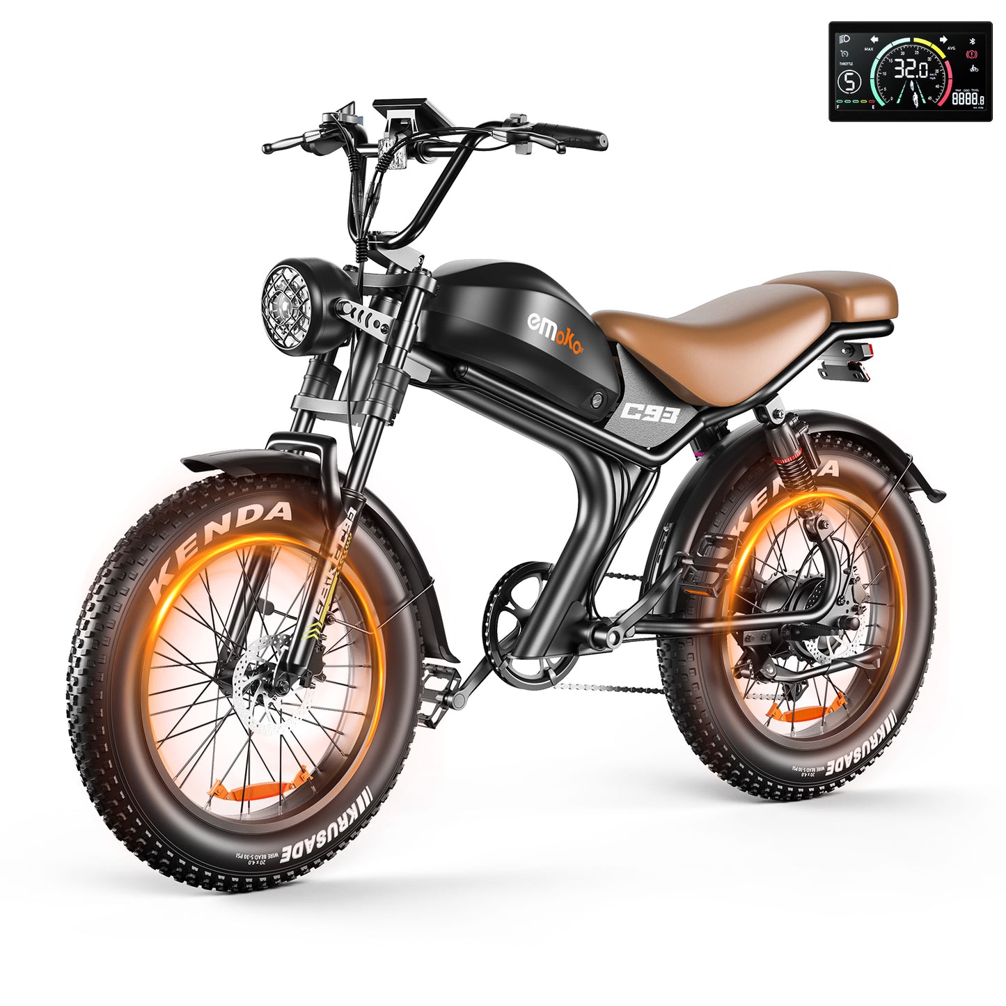 Emoko C93 48V – Bicicletta elettrica stile ciclomotore, fuoristrada, con sospensioni complete, pneumatici fat e motore da 1000W per adulti.