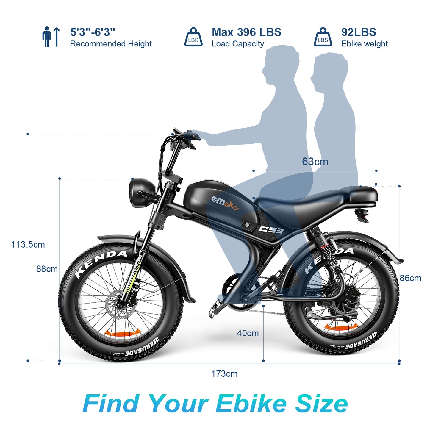 Emoko C93 48V – Bicicletta elettrica stile ciclomotore, fuoristrada, con sospensioni complete, pneumatici fat e motore da 1000W per adulti.