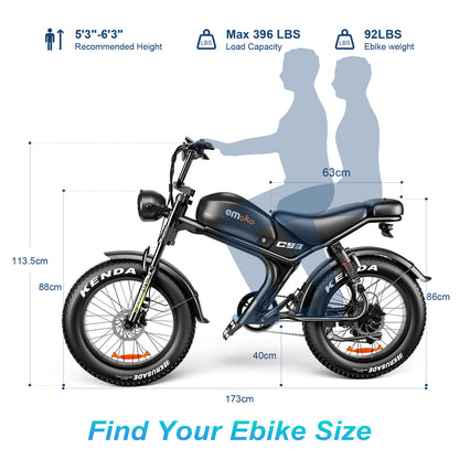 Emoko C93 48V – Bicicletta elettrica stile ciclomotore, fuoristrada, con sospensioni complete, pneumatici fat e motore da 1000W per adulti.