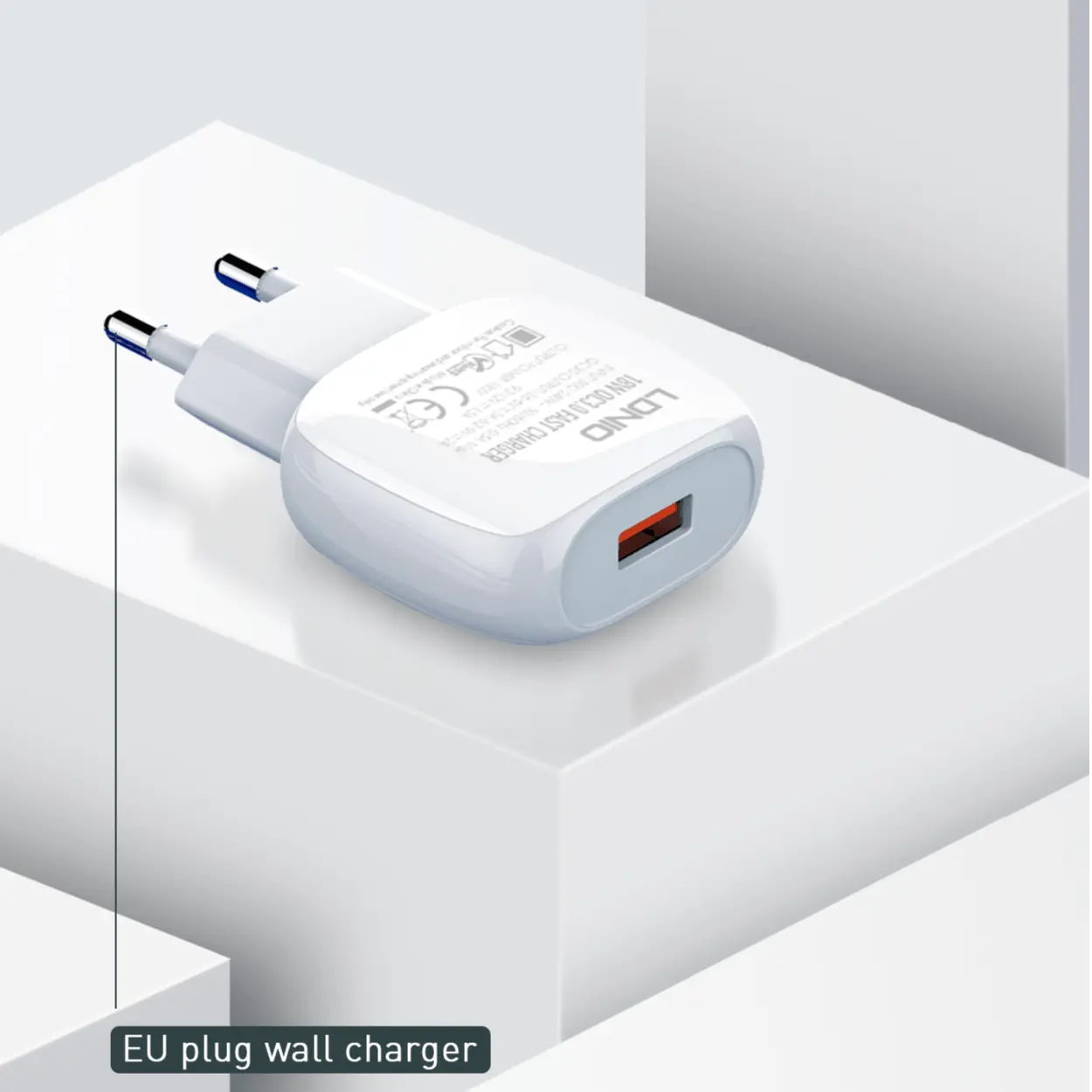 Caricabatterie Quick Charge 3.0 compatto, con cavo incluso —A1306Q