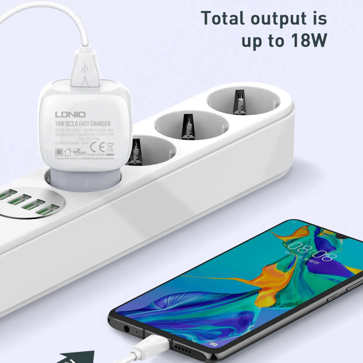 Caricabatterie Quick Charge 3.0 compatto, con cavo incluso —A1306Q