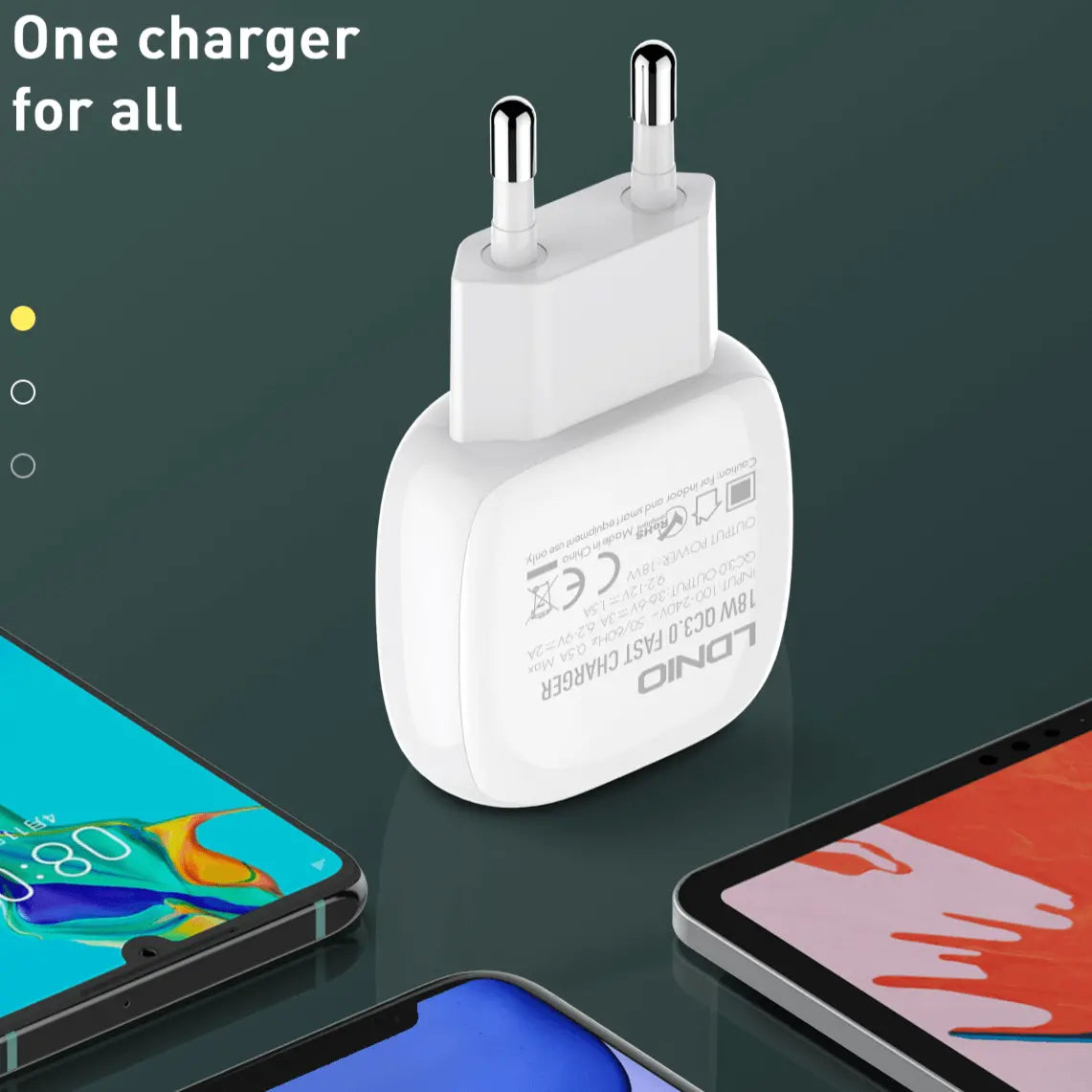 Caricabatterie Quick Charge 3.0 compatto, con cavo incluso —A1306Q