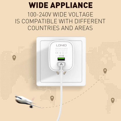 LDNIO A201 Caricatore da Muro 2 Porte USB 2,4A con Cavo Lightning 8 Pin, Spina EU per iPhone e iPad
