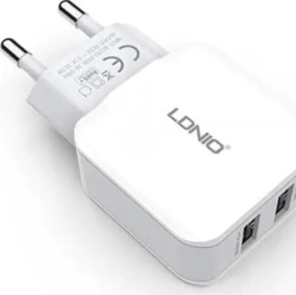 LDNIO A2202 Caricatore da Muro 2 Porte USB 2,4A – Ricarica Rapida per Smartphone e Tablet, Spina EU, Bianco