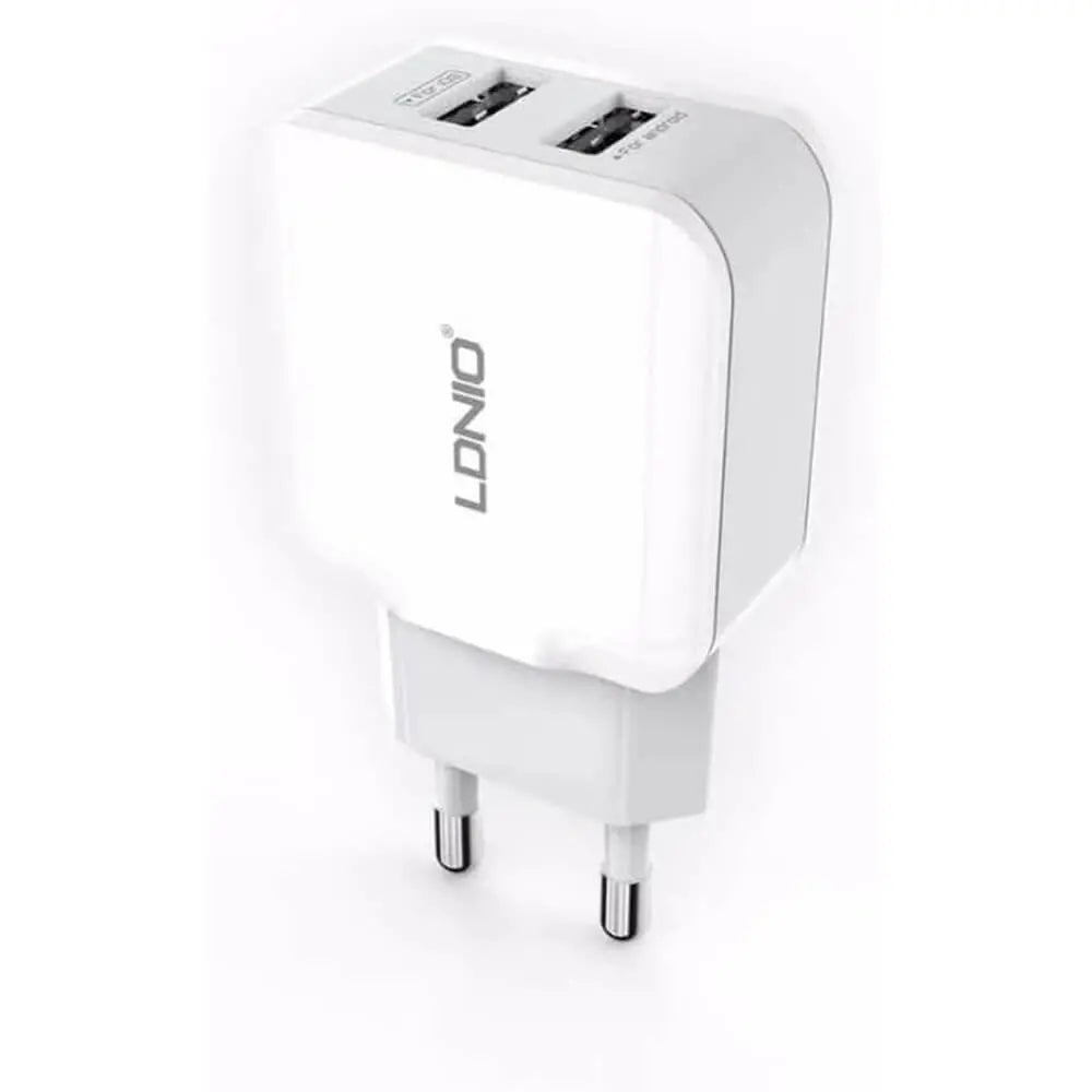 LDNIO A2202 Caricatore da Muro 2 Porte USB 2,4A – Ricarica Rapida per Smartphone e Tablet, Spina EU, Bianco