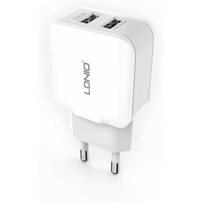 LDNIO A2202 Caricatore da Muro 2 Porte USB 2,4A – Ricarica Rapida per Smartphone e Tablet, Spina EU, Bianco