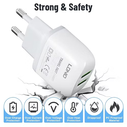 LDNIO A2219 Caricatore da Muro USB Doppia Porta 12W 2,4A con Cavo USB-C da 1 m
