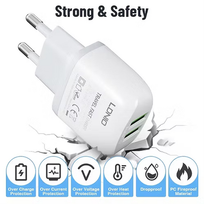 LDNIO A2219 Caricatore da Muro USB Doppia Porta 12W 2,4A con Cavo USB-C da 1 m