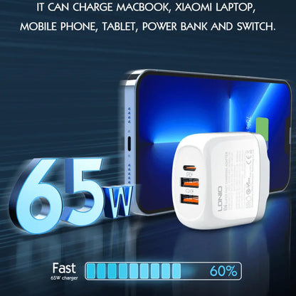 aricabatterie GaN 65W tripla porta, per smartphone, tablet e notebook  A3511Q