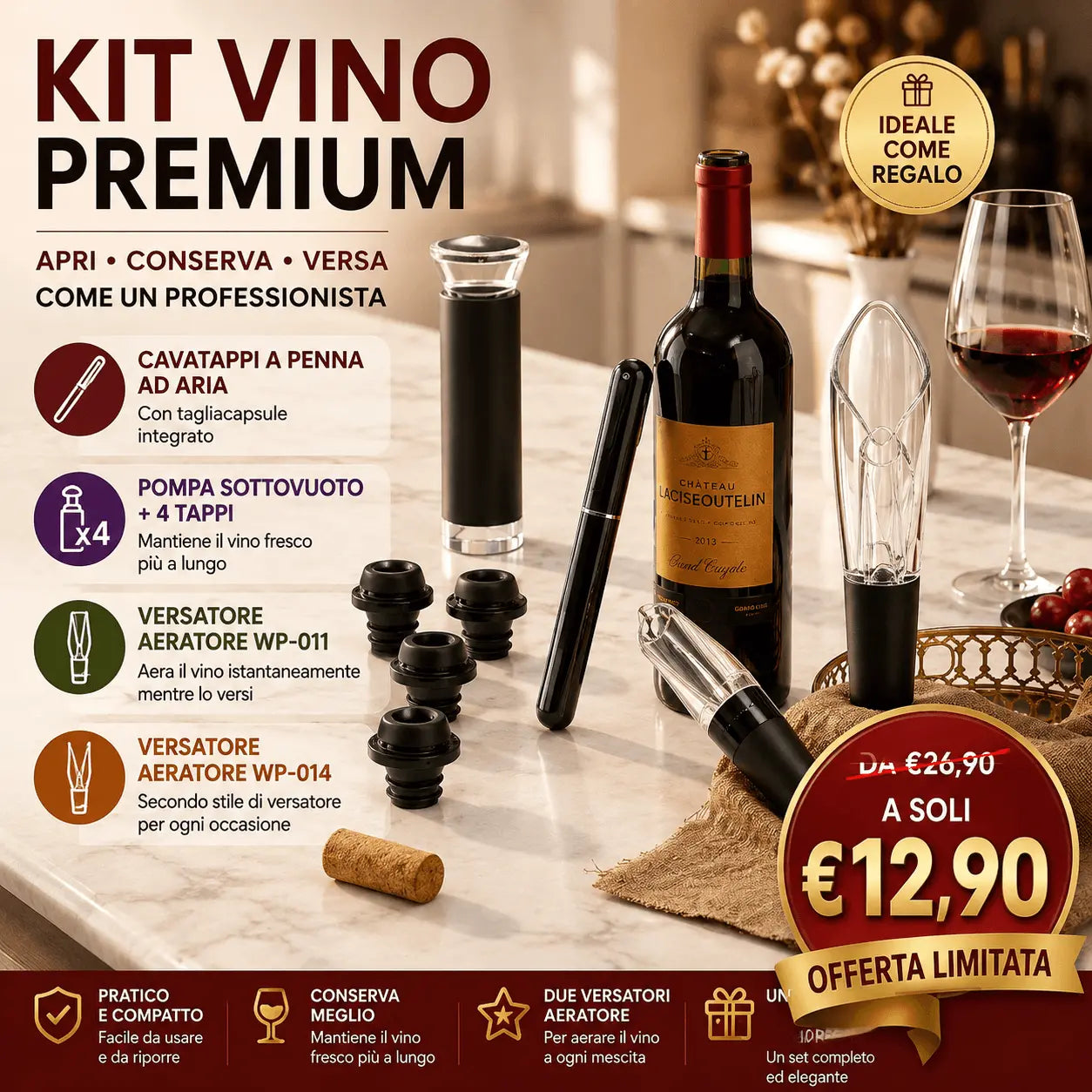 Kit Accessori per Vino Premium – Apri, Servi e Conserva il Vino