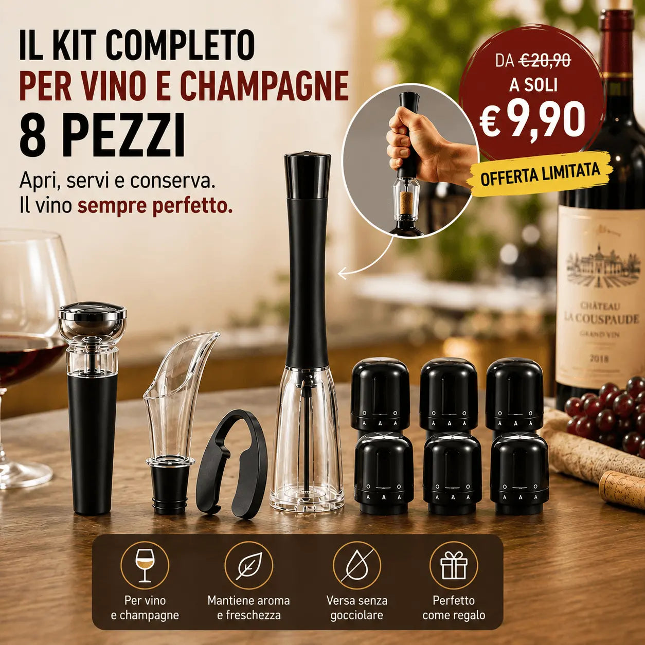 Kit Accessori per Vino Premium – Apri, Servi e Conserva il Vino