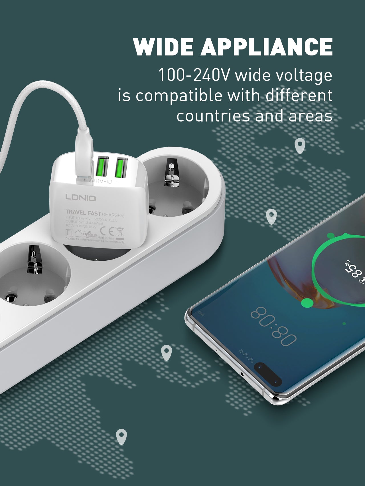 Caricabatterie da Muro con 3 Porte USB (17W)
