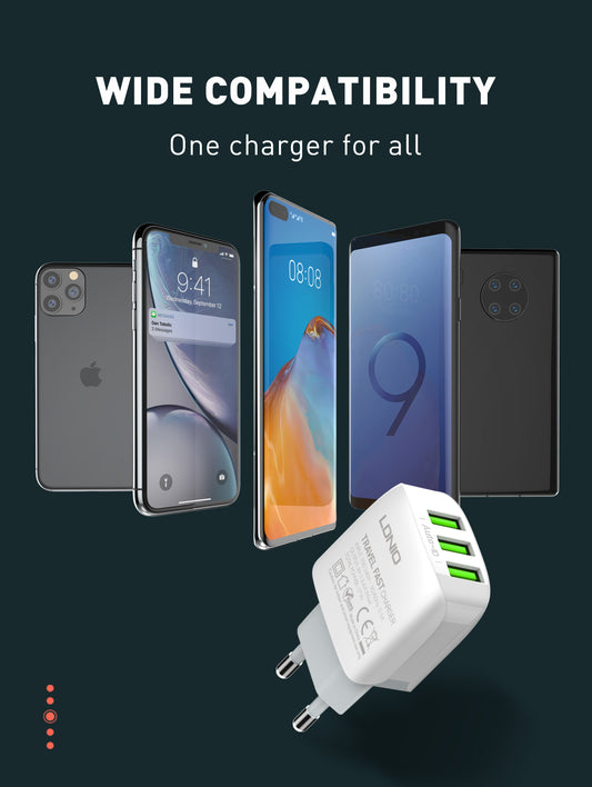 Caricabatterie da Muro con 3 Porte USB (17W)