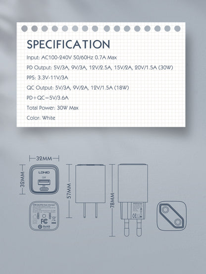 Caricabatterie Rapido 30W con Display LED