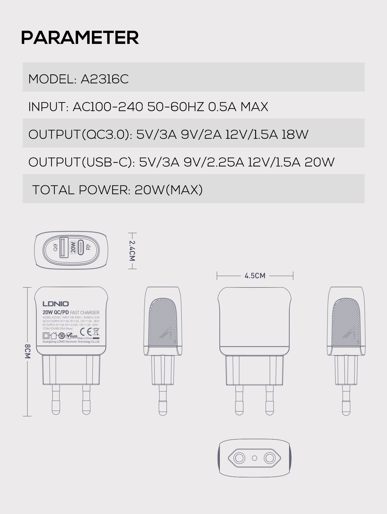 Caricabatterie da Muro QC3.0 20W