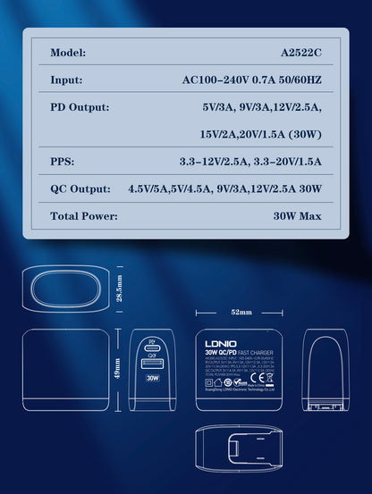 Caricabatterie Rapido 30W con Display LED