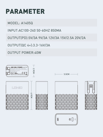 Caricabatterie Rapido PD 40W con Spina Pieghevole