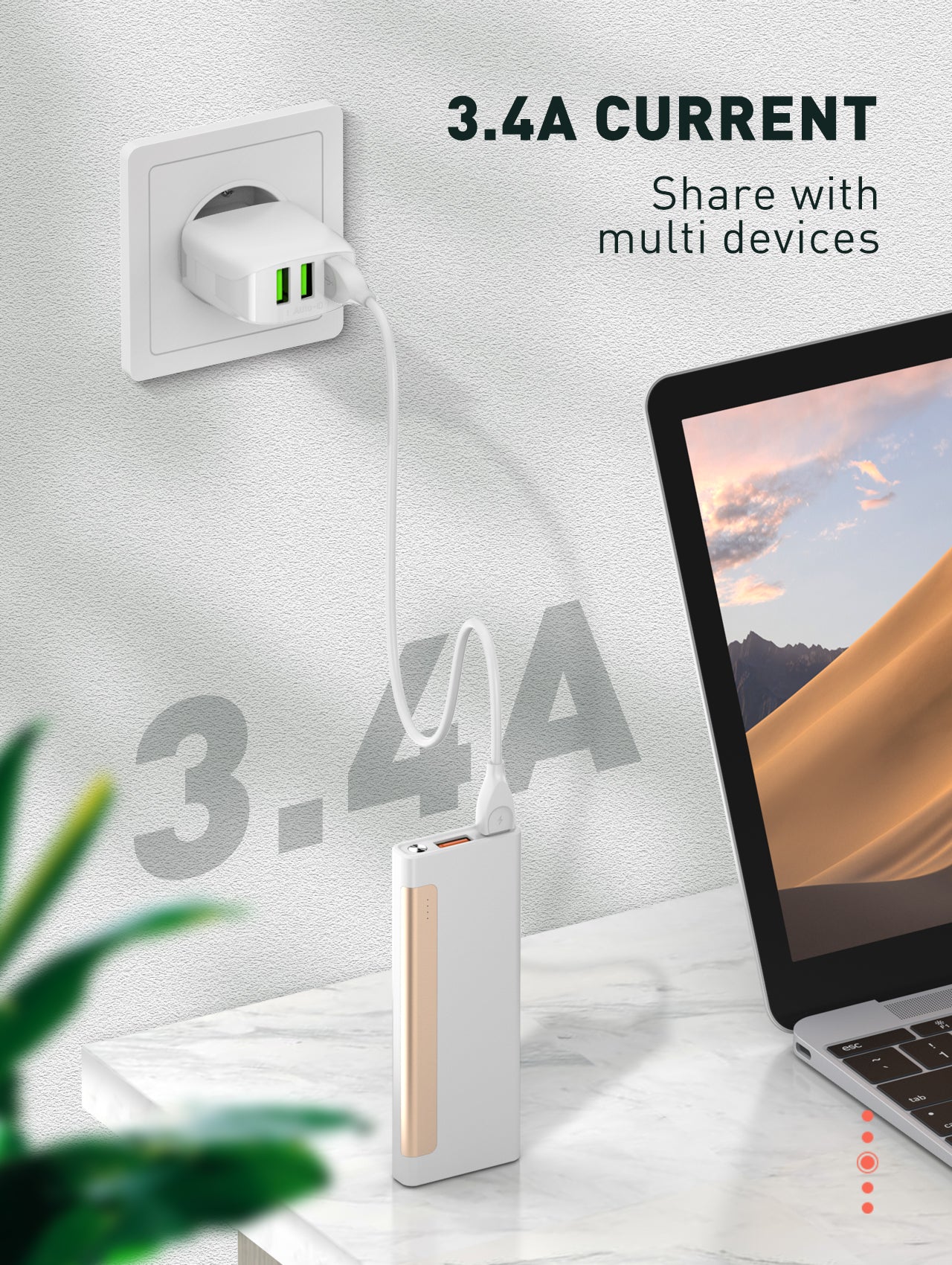 Caricabatterie da Muro con 3 Porte USB (17W)