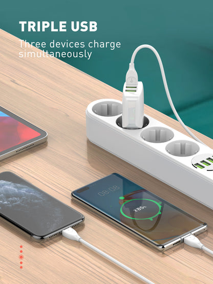 Caricabatterie da Muro con 3 Porte USB (17W)